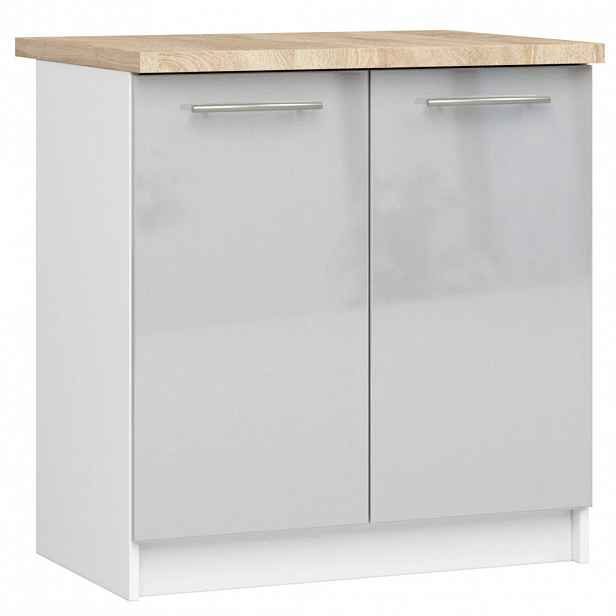 Dolní kuchyňská skříňka 80 cm VERMINA - bílá / světle šedá lesklá