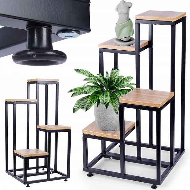 Držák Na Květináč Kovový 69 CM Černý 4-ÚROVŇOVÝ Stojan Na Květiny A Dekorace