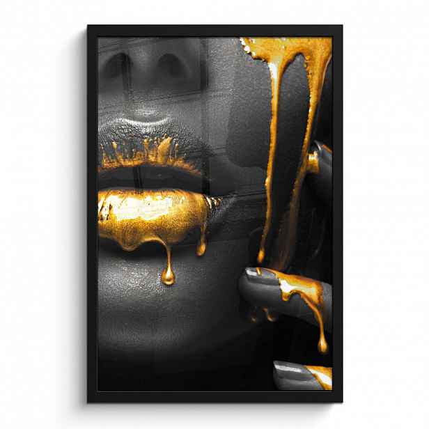 MuchoWow PLAKÁT V RÁMU Žena - černá - zlatá - obličej - rty 40x60 cm