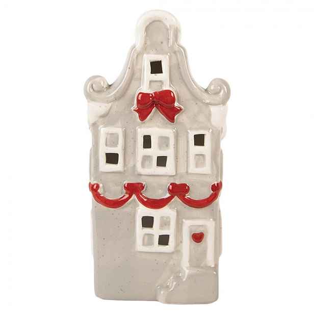 Šedo-červený keramický LED domek Lamont - 11*9*22 cm Clayre & Eef