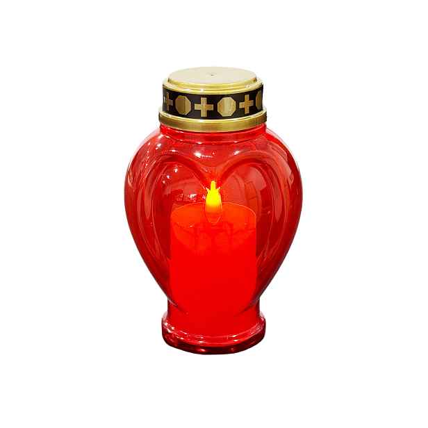 TORO SVÍČKA HŘBITOVNÍ 10X8,7X15 LED TVAR SRDCE ČERVENÁ