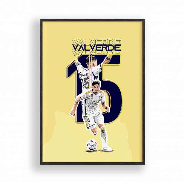 Obraz Federico Valverde Real Madrid Plakát Rámeček Dřevěný Černý 30x42 cm