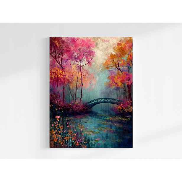 Obraz Na Plátně Canvas Krajina Park Rybník Podzim Most Monet 60x80