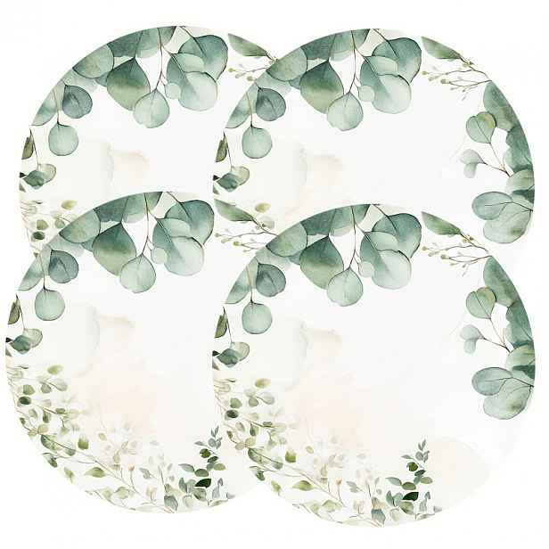 TEMU 4ks Elegantní vodní barva Eukalyptus List Placemats - Protiskluzové, Strojově Prané Polyesterové Kulaté Stoly, 15x15 Palců, Perfektní pro Dne