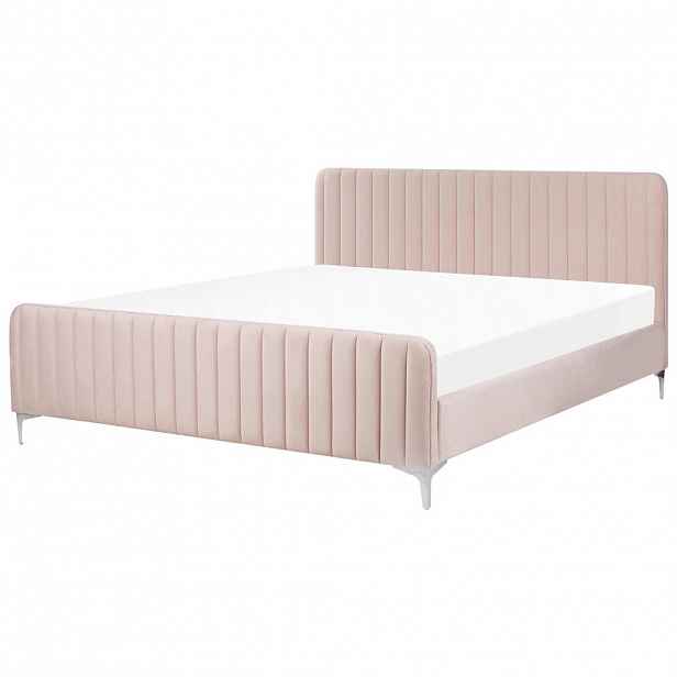 Beliani ČALOUNĚNÁ POSTEL 180/200 cm Pastelově růžová Lunan