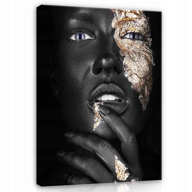 Obraz 75x100 Zlato černé ústa oči luxus elegance portrét umění glamour