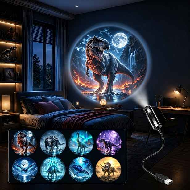 TEMU Projekční lampa s jurských dinosaurů, Rex, Zelený , Pterosaurus atd., Fantazijní LED noční světlo s tématikou dinosaurů, vhodné jako dekorativní