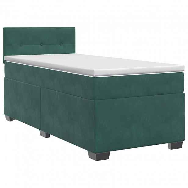 vidaXL Postel boxspring s matrací Tmavě zelená 90 x 200 cm Samet