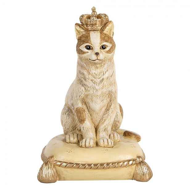 Béžovo-zlatá antik kasička kočka s korunkou - 14*13*12 cm Clayre & Eef