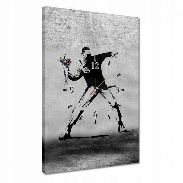 Hodiny 40x60 Banksy Vrhač květin