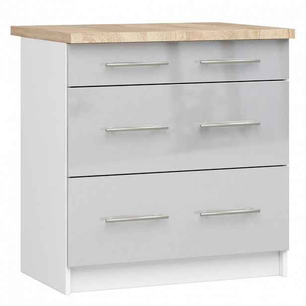 Kuchyňská skříňka se šuplíky 80 cm VERMINA - bílá / světle šedá lesklá