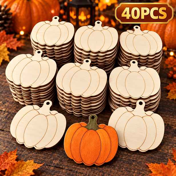 TEMU 40 ks Nedokončených dřevěných ozdob ve tvaru dýně, vhodné pro ruční malování, dekorace na Halloween, Den díkůvzdání, Vánoce, svatby a domácí