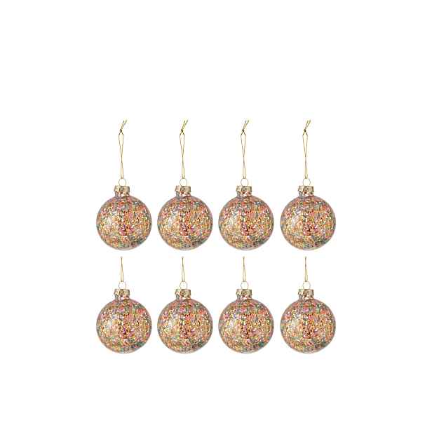 Sada 8ks barevných skleněných koulí s konfetami Confetti - Ø 6 cm J-Line by Jolipa