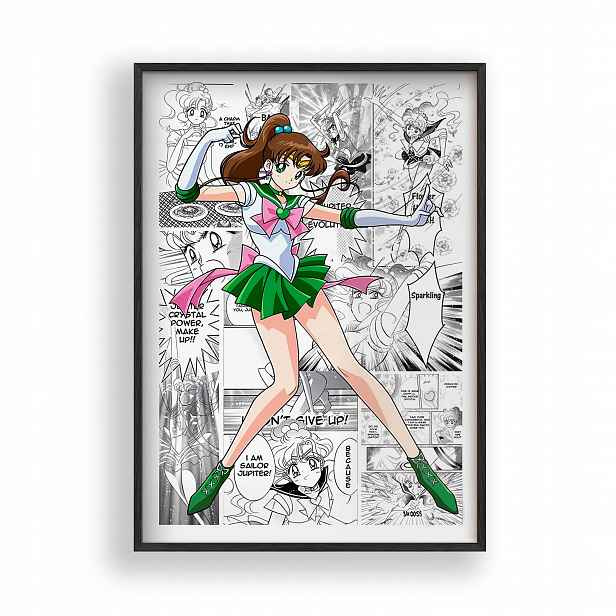 Obraz Sailor Moon Jupiter Anime Plakát Rámeček Dřevěný Černý 30x42 cm