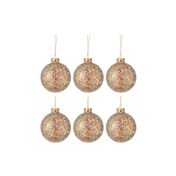 Sada 6ks barevných skleněných koulí s konfetami Confetti - Ø 8 cm J-Line by Jolipa