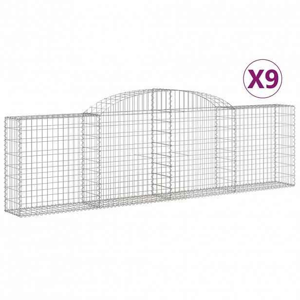 vidaXL Klenuté gabionové koše 9 ks 300x30x80/100 cm pozinkované železo