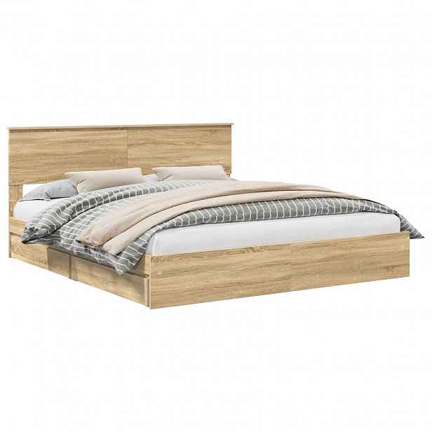 vidaXL Postel s úložným prostorem se zásuvkou Sonoma dub 180 x 200 cm
