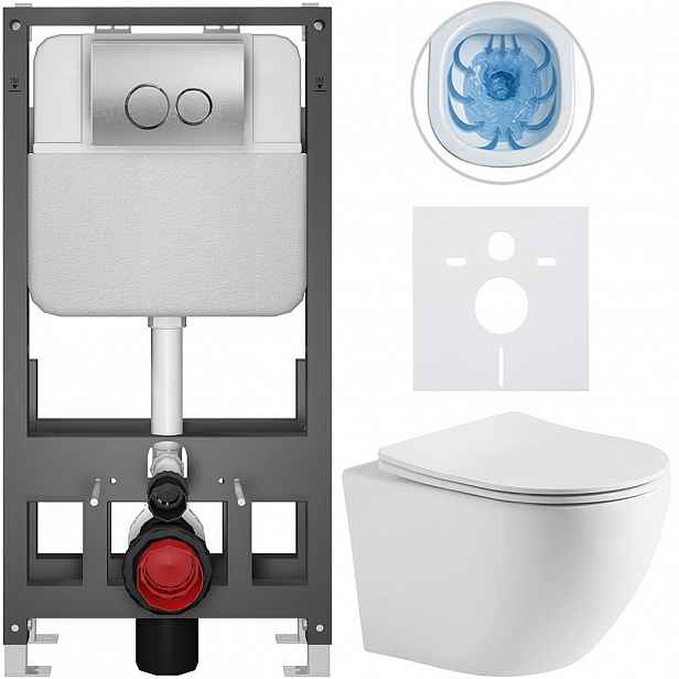 Kompletní WC set Basic/Cesso - bílá matná - WC tlačítko Dualo/Stříbrná - volně stojící - předstěnová instalace - 49x36 cm - 8050BD86252