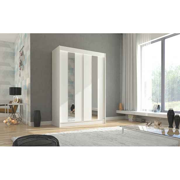 Šatní skříň se zrcadlem 150 cm DAFMIRA - bílá
