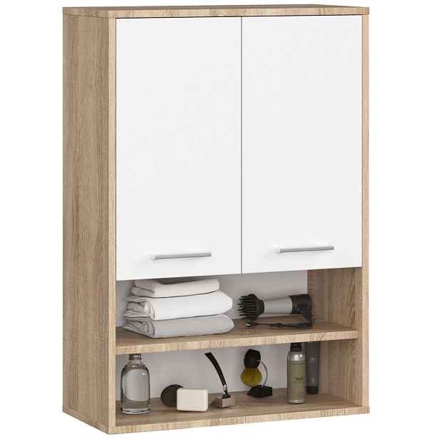 Ak furniture Závěsná koupelnová skříňka Fin W64 2D 64 cm bílá/dub sonoma