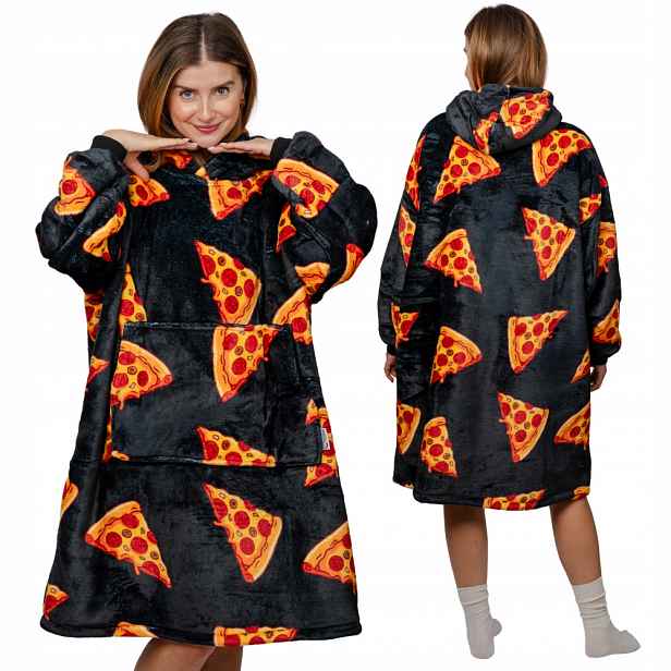 Koc oversize mikina Silná Mikinová Deka 2v1 XXL Vzor Pizza Dárek Bluzo Deka