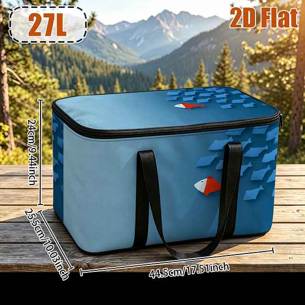 TEMU 2D Plochá, Stylová Izolovaná Pikniková Taška s Vzorem Skupiny Červených a Modrých Ryb, 5,8 l/27 l, (Nepřímý Kontakt s Potravinami) Extra Velký