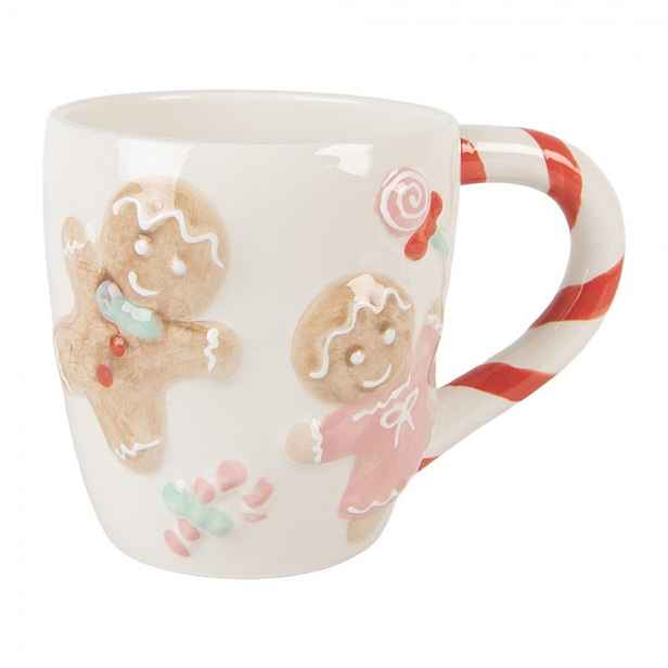 Bílý keramický hrneček s perníčkem Gingerbread - 14*9*10 cm / 350 ml Clayre & Eef