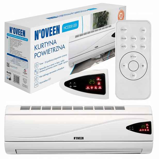 Keramická vzduchová clona s topením N'oveen HC2200 2000W Časovač Dálkové ovládání Led