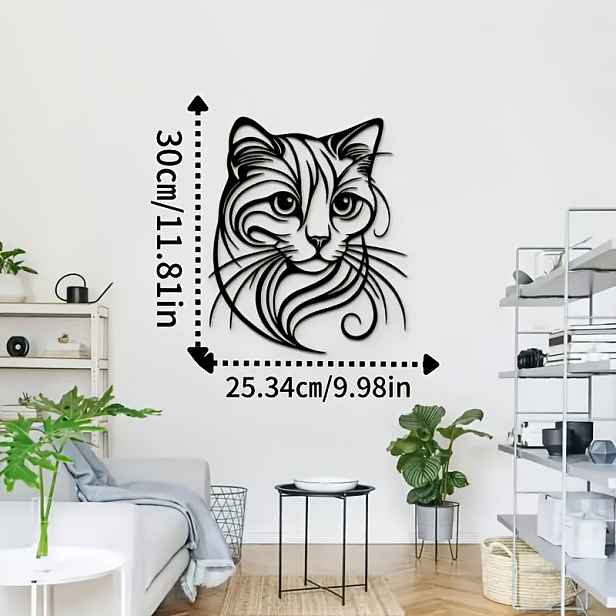 TEMU 2D Plochá, 1 ks Severský Venkovský Styl Jednoduchá Kočka Elegantní a Roztomilá Kovová Železná Nástěnná Dekorace, Vhodná pro Domácí Interiérovou