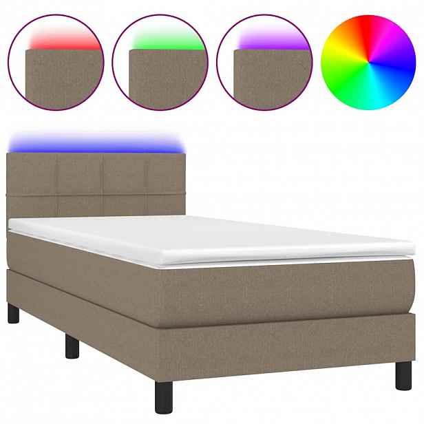 vidaXL Box spring postel s matrací a LED taupe 90x190 cm textil