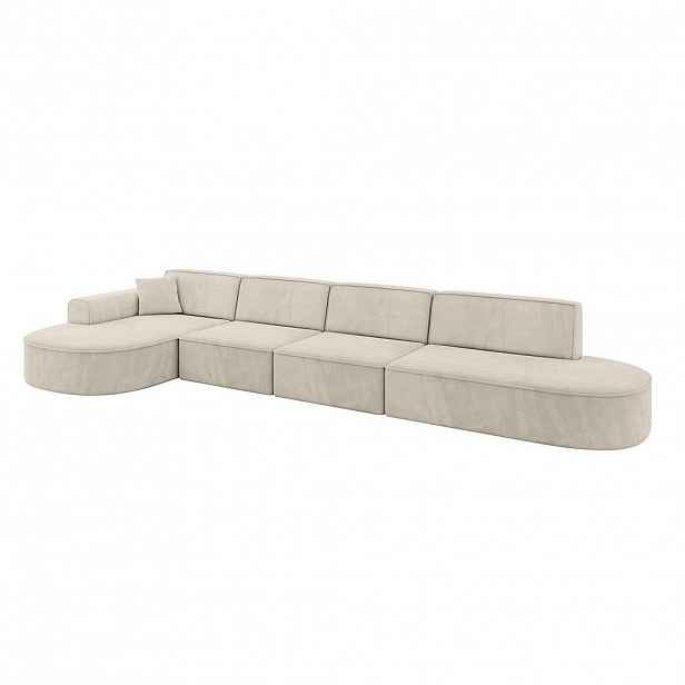 ALTDECOR ROHOVÁ SEDACÍ SOUPRAVA s otomanou vlevo MARI-L3 – 413 × 171 × 79 cm, ecru, velur