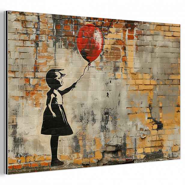 MuchoWow KOVOVÝ OBRAZ Graffiti - Banksy - Dívka - Street art 90x60 cm