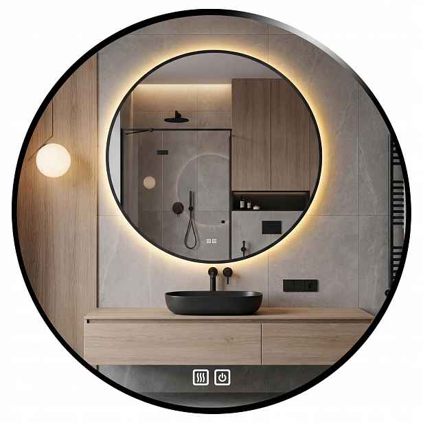 Zrcadlo 60 cm Podsvícené Kovový Rám Loft Kulaté Premium