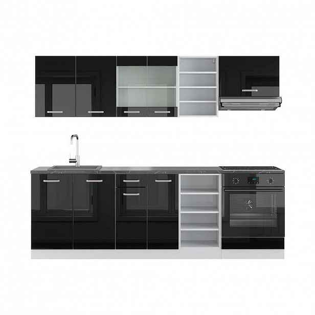 Vicco KUCHYŇSKÝ KOUT R-Line Černý vysoký lesk/bílá 240 cm , PD Antracit