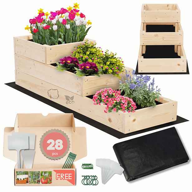 Zeleninový Záhon dřevěná truhla pařeniště květináč patrový záhon 27x30x90 eko