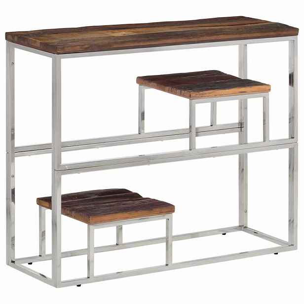 vidaXL Konzolový stolek stříbrný nerezová ocel a masivní dřevo