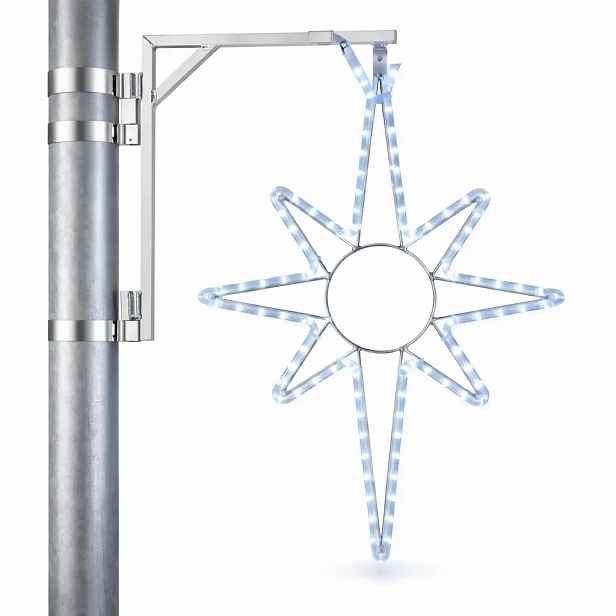 Easy Fix 2D LED světelná hvězda, 67 × 100 cm, ledově bílá, sada na veřejné osvětlení, hliník
