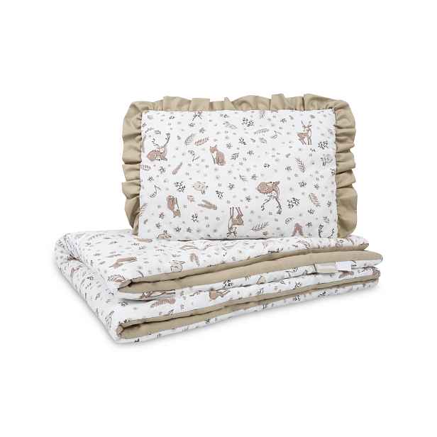 Komplet Do Postýlky Bavlna Forest Beige 75X95 25X35 Polštář+deka
