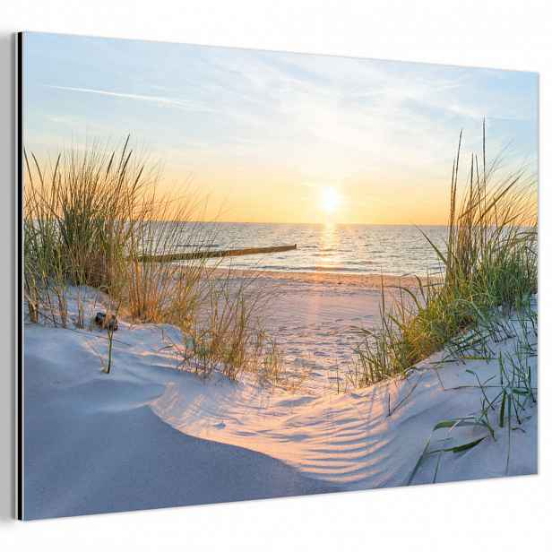 MuchoWow KOVOVÝ OBRAZ Pláž - Slunce - Duna - Tráva - Písek - Horizont 60x40 cm