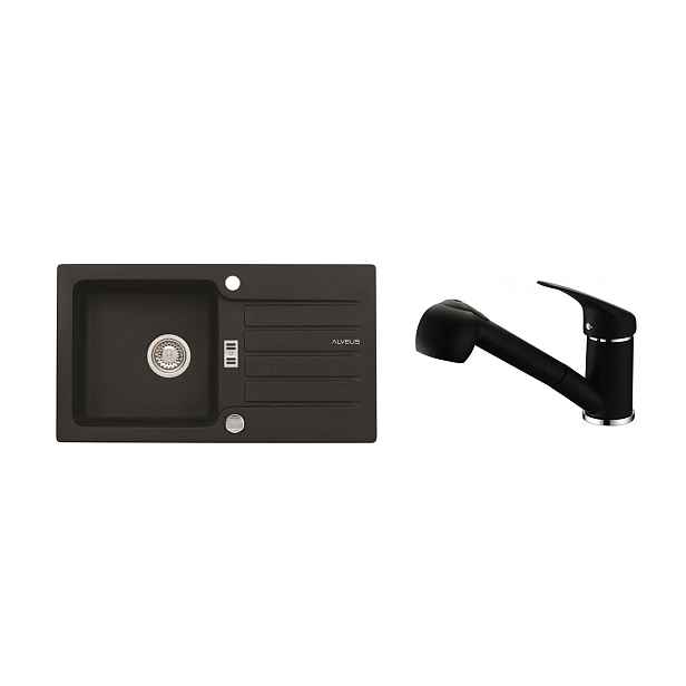 Alveus SET ALVEUS NIAGARA 30/91 + BATERIE AM 20/91 - granitový černý dřez 775 x 430 mm v setu s baterií