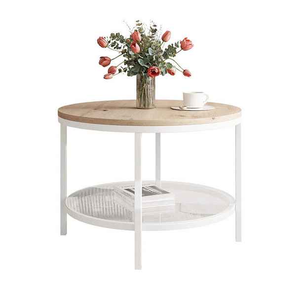 Idohome KONFERENČNÍ STOLEK CANDY 60/42 cm kulatý, bílý / dub Artisan