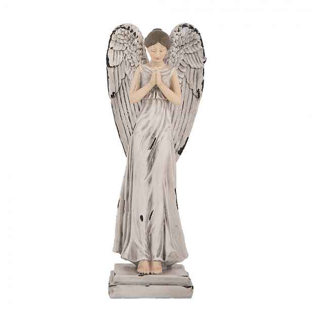 Šedá antik dekorace anděl s odřením Angel - 9*8*23 cm Clayre & Eef