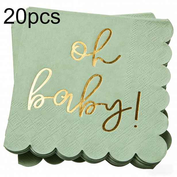 TEMU Ubrousky na Baby Shower - 20ks Jednorázové Papírové Obědové Ubrousky s Fólií, 5 x 5 palců, Vhodné pro Gender Neutrální Baby Shower Párty (Zelené