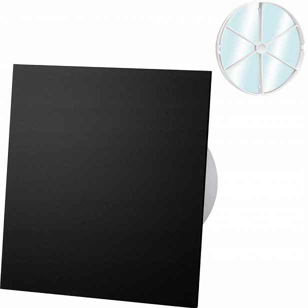 Ventilátor S Plexi Zpětným Ventilem Černý Mat Časovač Senzor Vlhkosti Fi 125