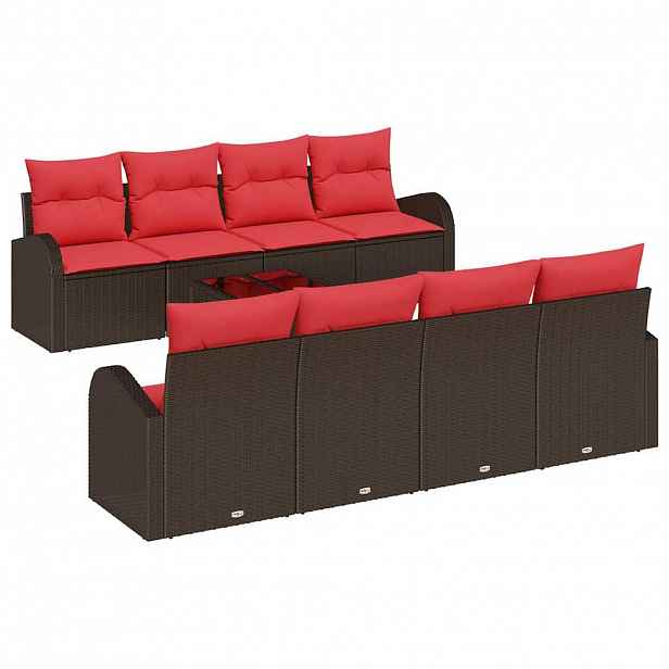 vidaXL Set pohovek 9 ks 8-Počet míst Beige a Červená polyratan