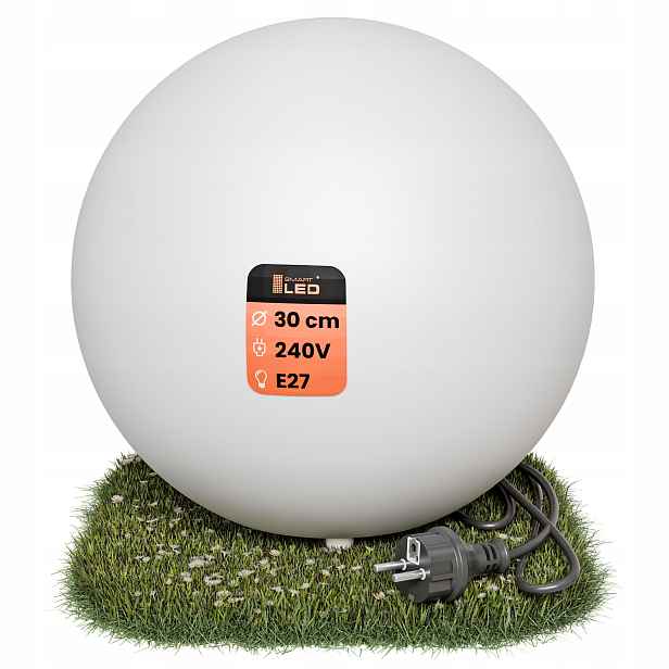 Zahradní lampa Kula do zahrady Led Bílá Zapichovací Kabel 230V E27 30cm IP65