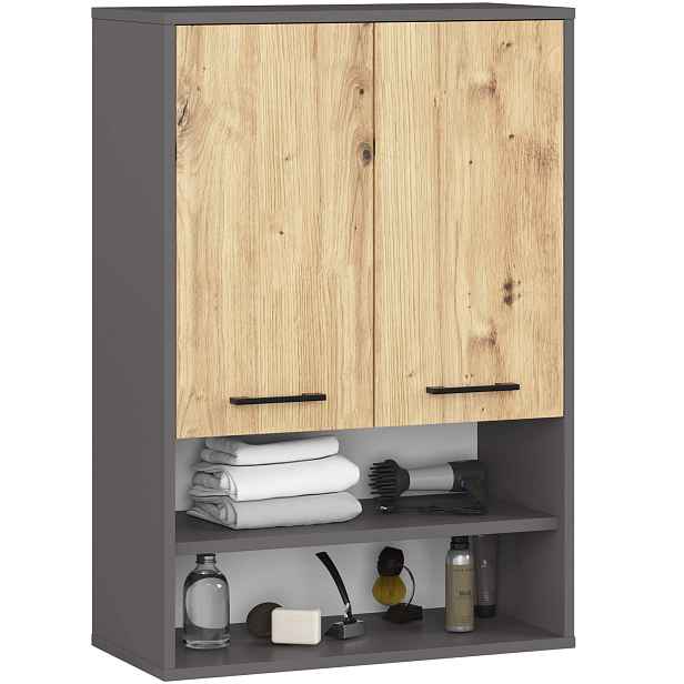 Ak furniture Závěsná koupelnová skříňka Fin W64 2D 64 cm grafit/dub artisan