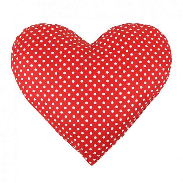 Bellatex Tvarovaný polštářek Srdce puntíky červená, 42 x 48 cm
