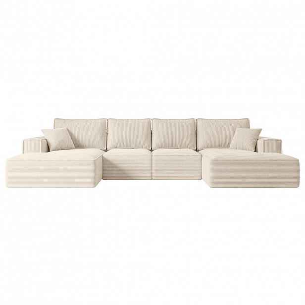 ALTDECOR SEDACÍ SOUPRAVA s funkcí lůžka a úložným prostorem pod lůžkem SIERRA-U-S – 349 x 161 x 87 cm, béžová látka manšestr