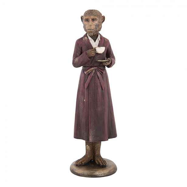 Dekorace figurka opice v plášti se šálkem v ruce - 9*8*28 cm Clayre & Eef